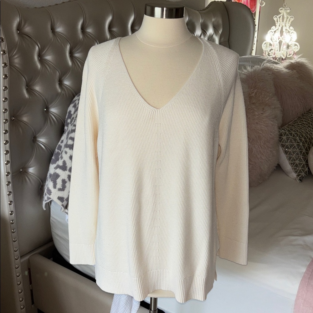Athleta Soft Cream Ribbed Knit Top